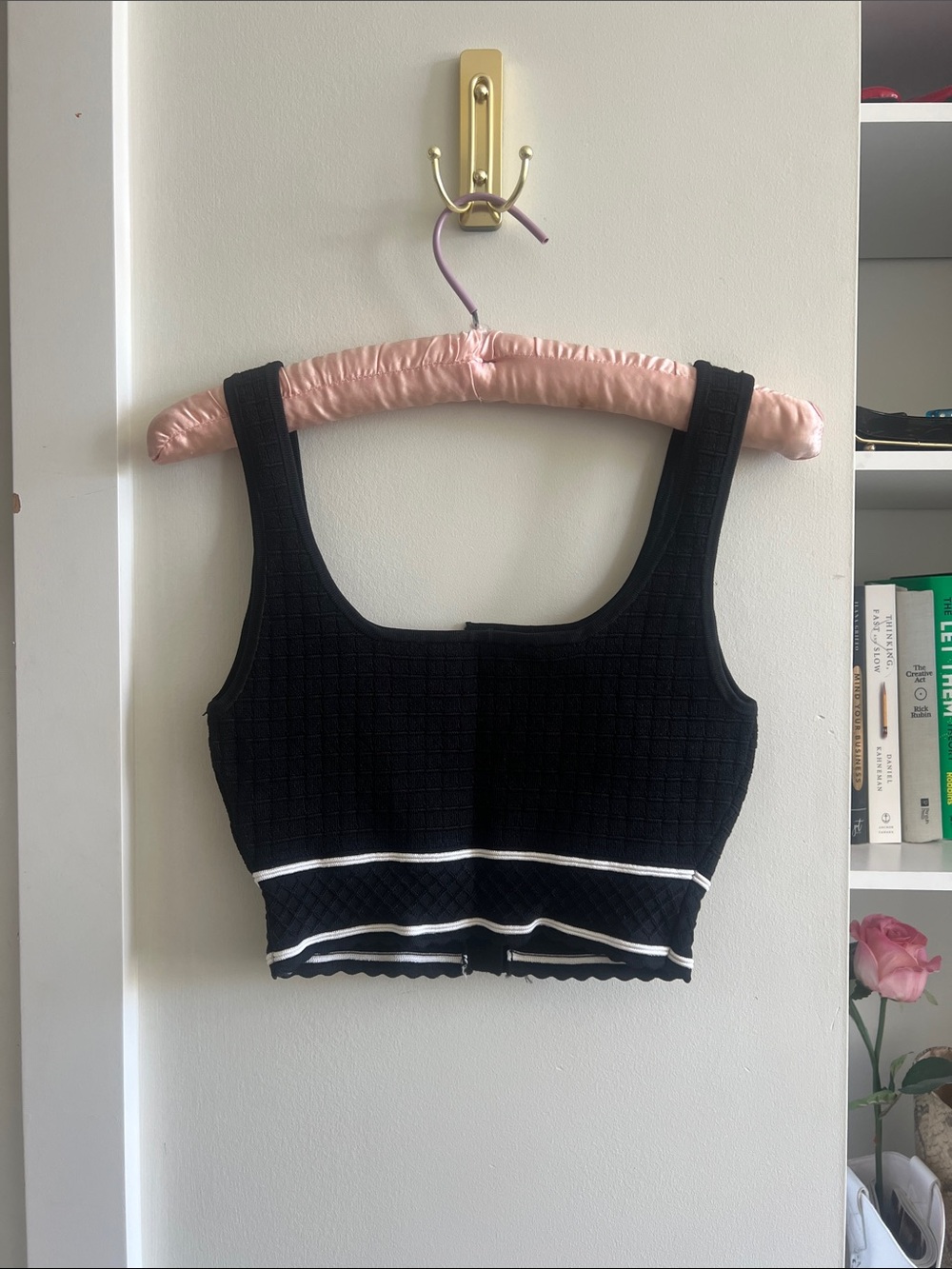 Babaton Black Knit Cropped Tank with Pearl Buttons - Picture 2 of 3